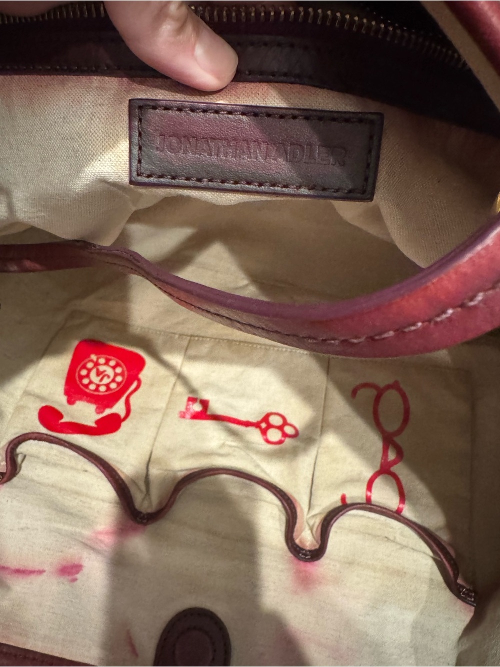 Jonathan Adler Geometric Tote with Red Floral Motif and Burgundy Trim - Picture 11 of 12